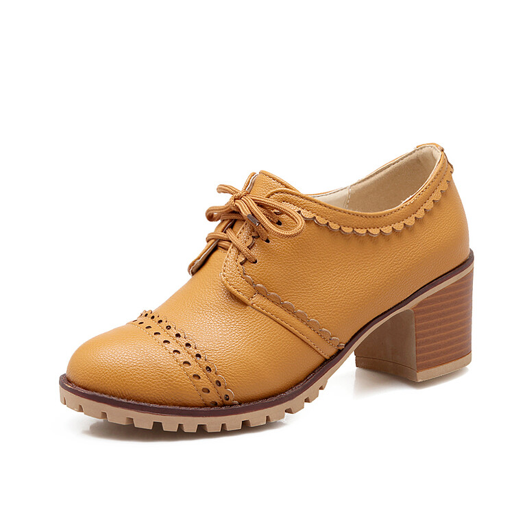 Fashion Flat Shoes with Chunky Mid Heel and Round Toe