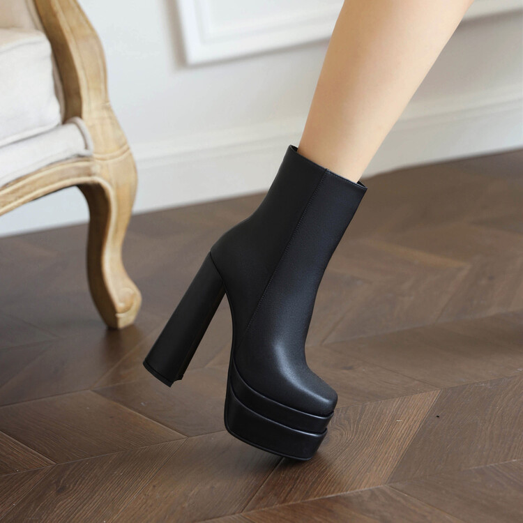 Women's Square Toe Chunky Heel Platform Ankle Boots - Style i.html - Image 4