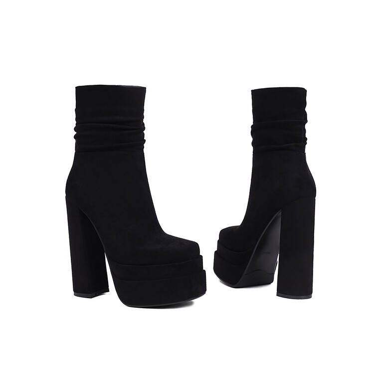 Women's Square Toe Chunky Heel Ankle Boots with Metal Decor - Image 4