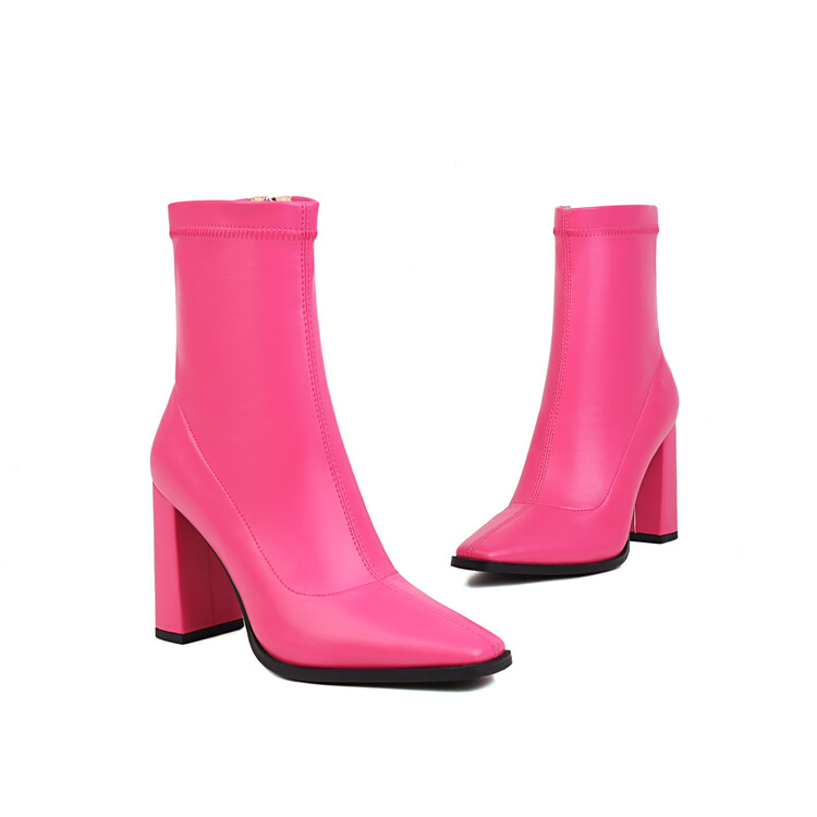 Women's Square Toe Chunky High Heel Ankle Boots - Style i.html - Image 2