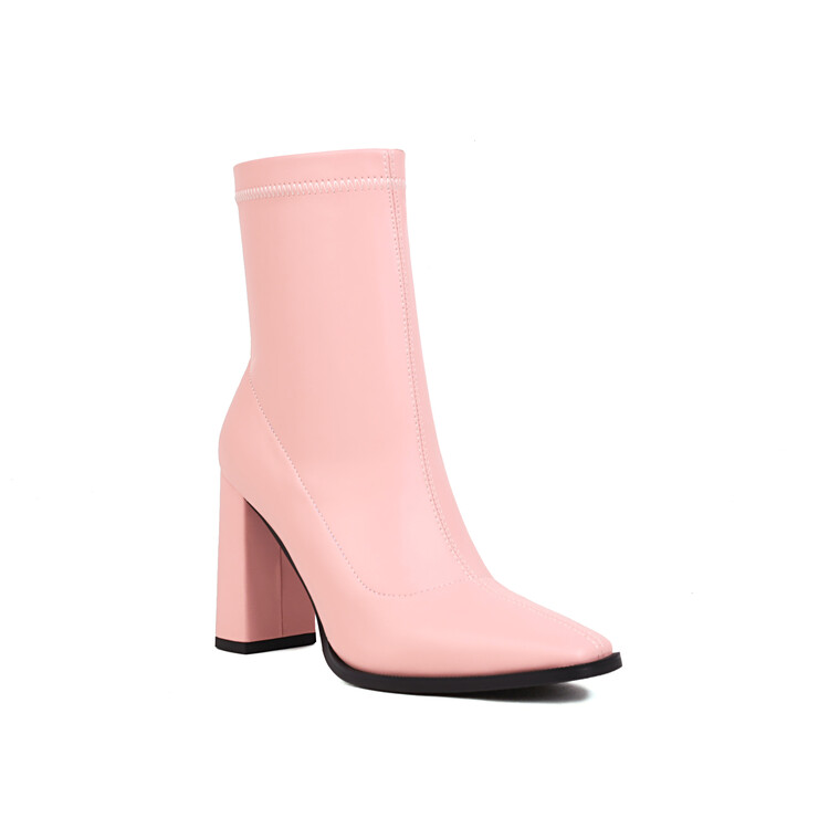 Women's Square Toe Chunky High Heel Ankle Boots - Style i.html - Image 4