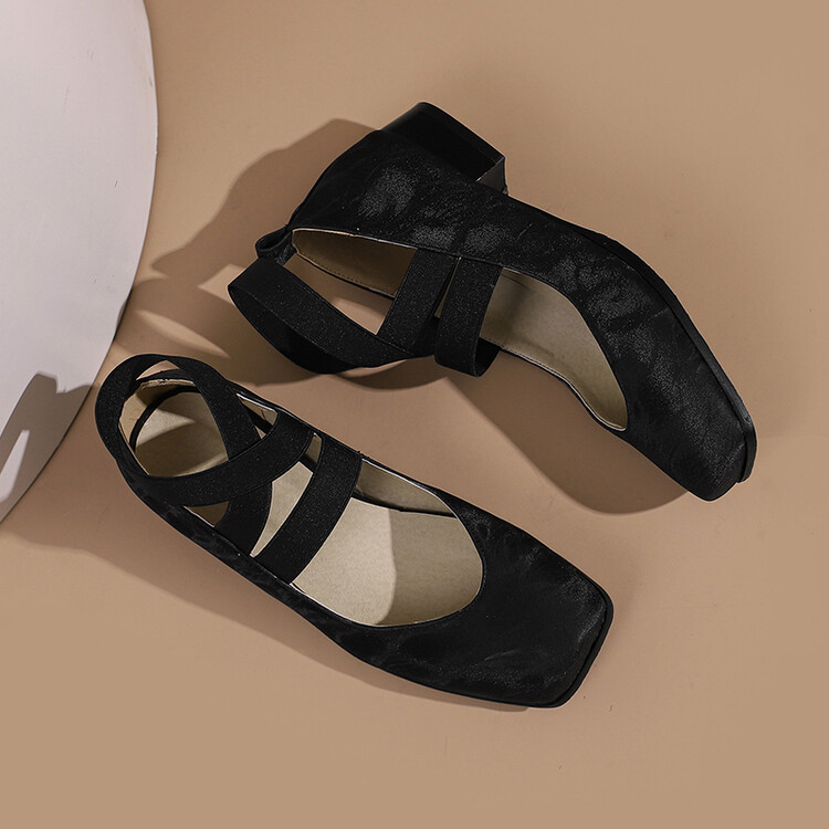 Sweet Square Toe Chunky Heel Slip-On Flats for Women - Image 2