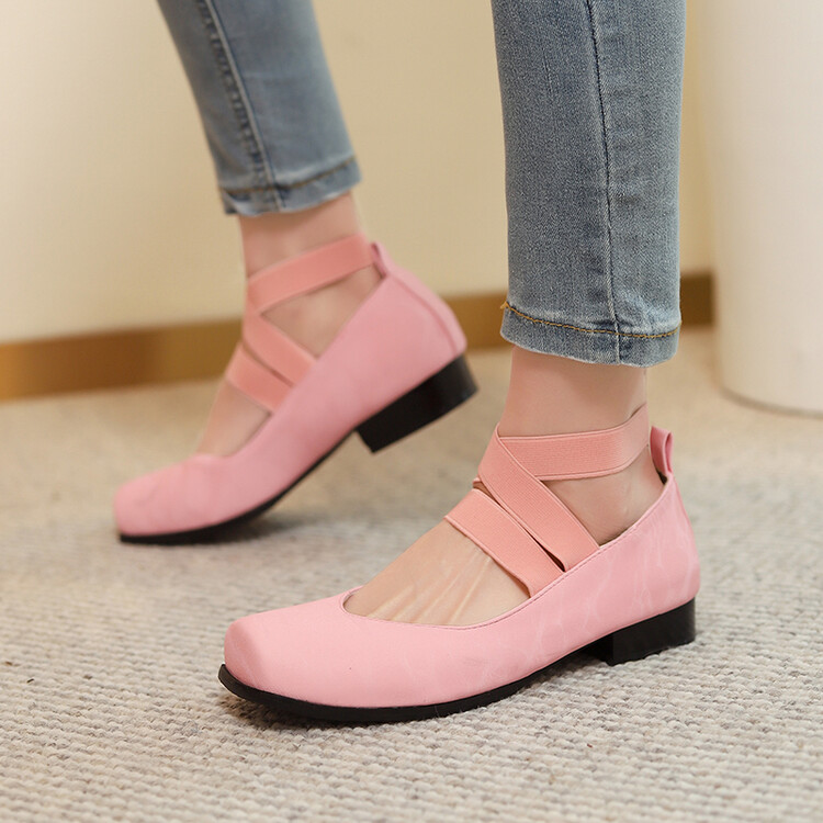 Sweet Square Toe Chunky Heel Slip-On Flats for Women - Image 3