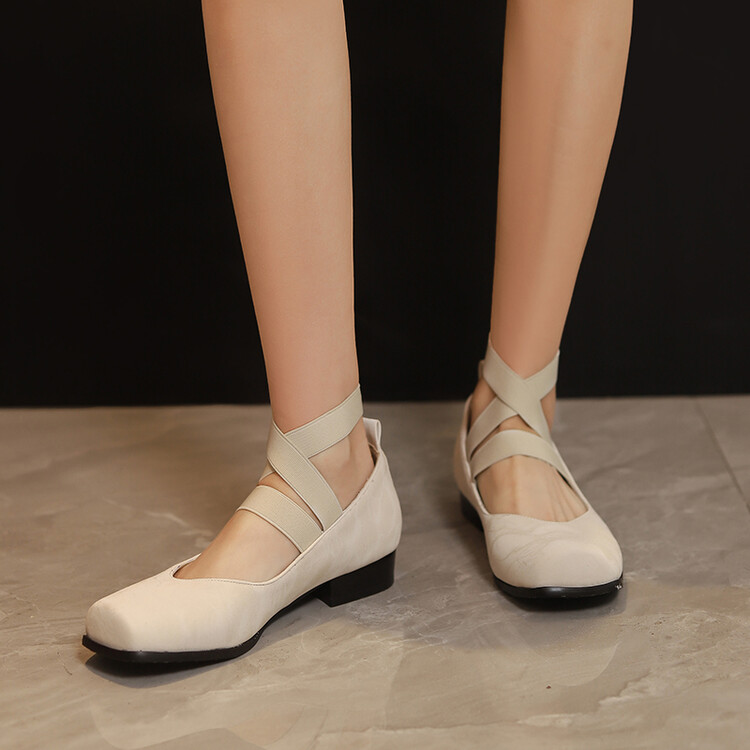 Sweet Square Toe Chunky Heel Slip-On Flats for Women - Image 4