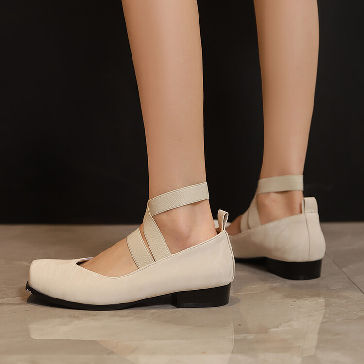 Sweet Square Toe Chunky Heel Slip-On Flats for Women