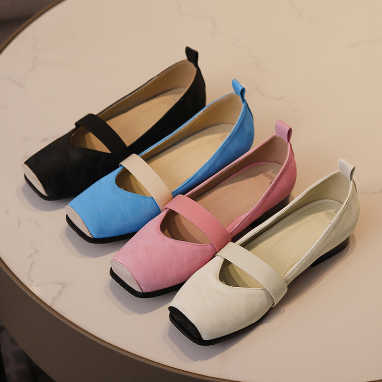 Women's Sweet Flat Shoes Slip-On Square Toe Color Block - Image 2