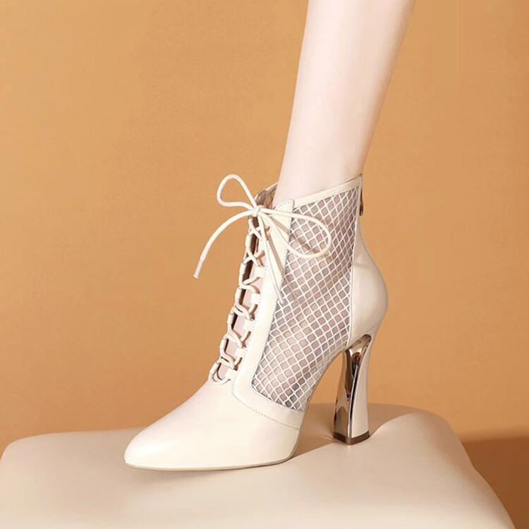 Women's High Heel Pointed Toe Sandals Boots in Genuine Leather
