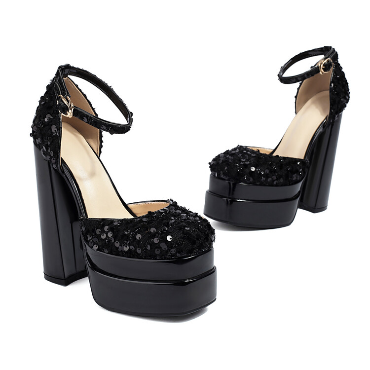 Women's Sequin One-Strap Sandal with Block Heel - Image 5