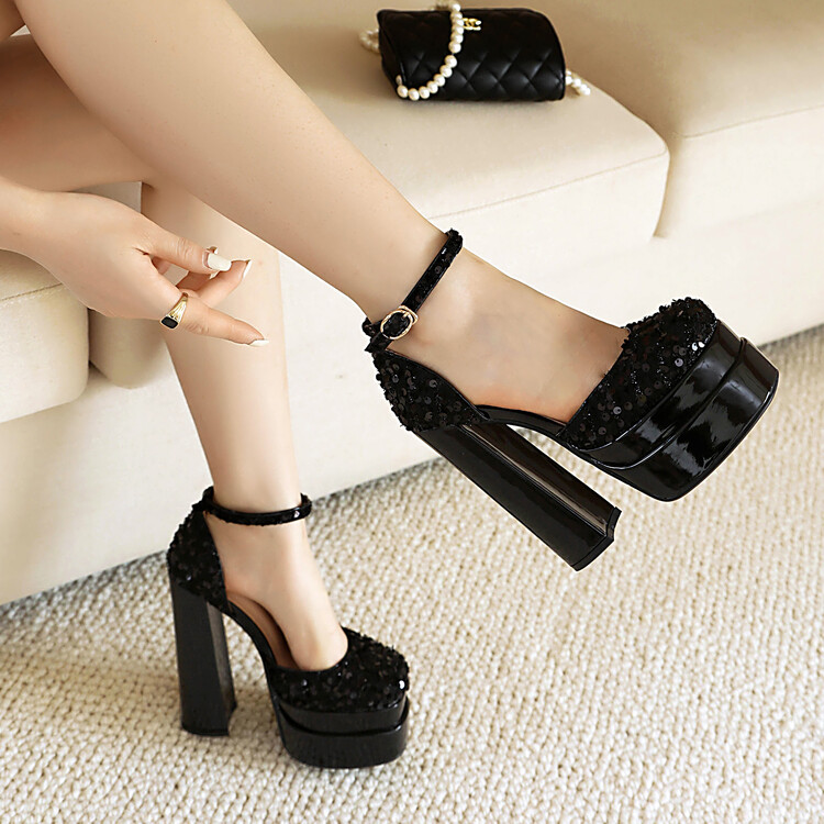 Women's Sequin One-Strap Sandal with Block Heel - Image 4