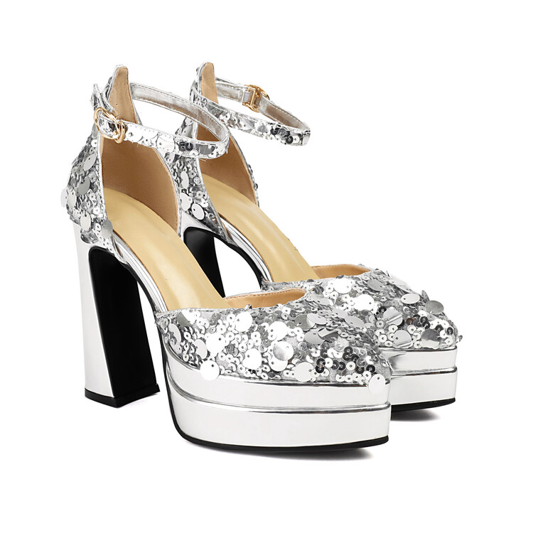 Women's One-Strap Sequin High Heel Sandals - Style q.html