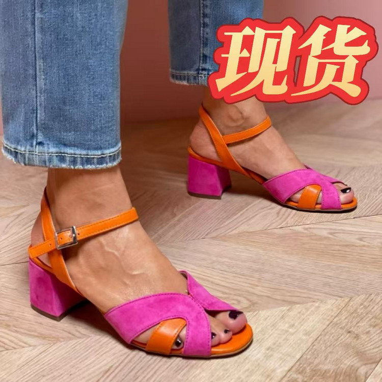 Women's High Heel Chunky Open Toe Sandals with Buckle Strap